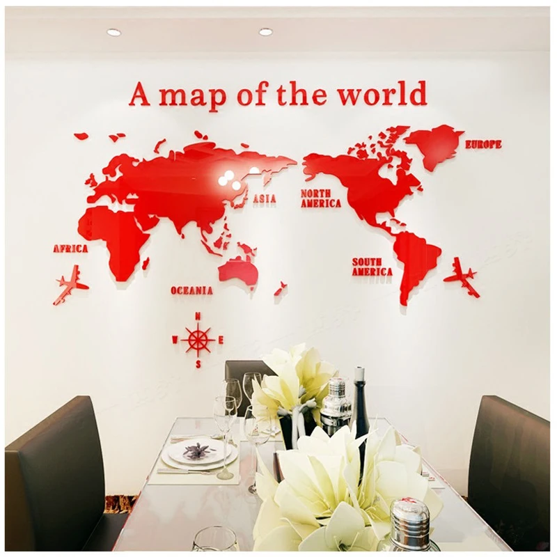 Карта мира акриловая 3D однотонная Хрустальная стена для спальни с гостиной