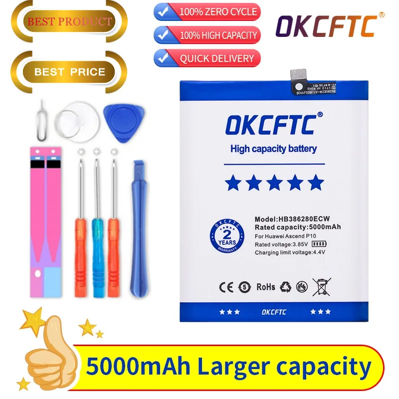 OKCFTC Original Replacement Phone Battery 5000mAh HB386280ECW For Huawei P10 Honor 9 Honor9 Batteria
OKCFTC Original Replacement Phone Battery 5000mAh HB386280ECW For Huawei P10 Honor 9 Honor9 Batteria