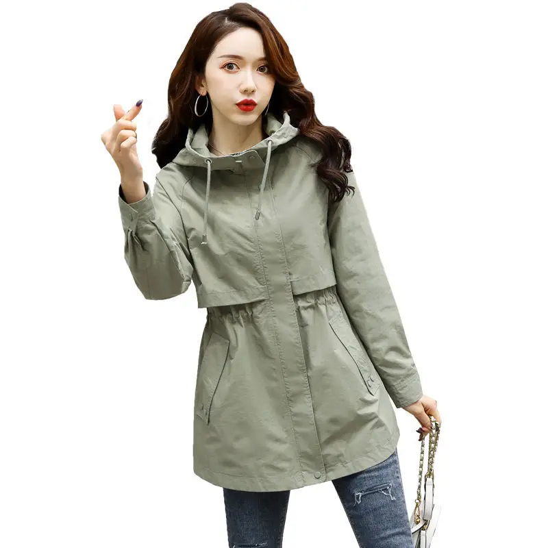 Spring and autumn small mid long slim windbreaker female 2021 new Korean hooded tie casual style coat
Spring and autumn small mid long slim windbreaker female 2021 new Korean hooded tie casual style coat