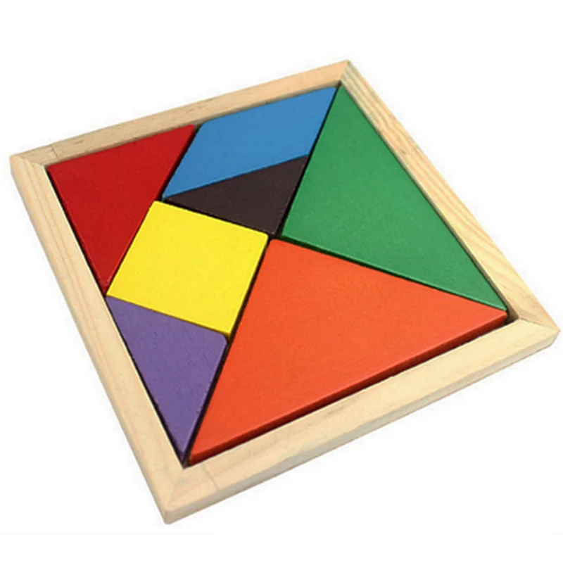 

Wooden Tangram Puzzle Sliding 7 Piece Colorful Square Jigsaw IQ Game Brain Teaser Intelligent Educational Funny Toys For Kids