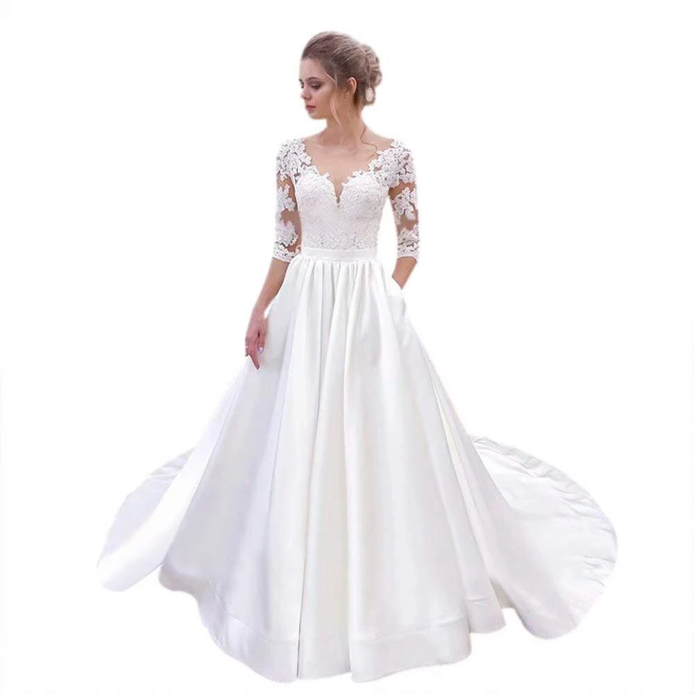 Lustrous Satin Wedding Dress V Neck Applique Vestidos De Novia 2019 Arab Designer Ladies Lace Wedding Gowns Plus Size
Lustrous Satin Wedding Dress V Neck Applique Vestidos De Novia 2019 Arab Designer Ladies Lace Wedding Gowns Plus Size