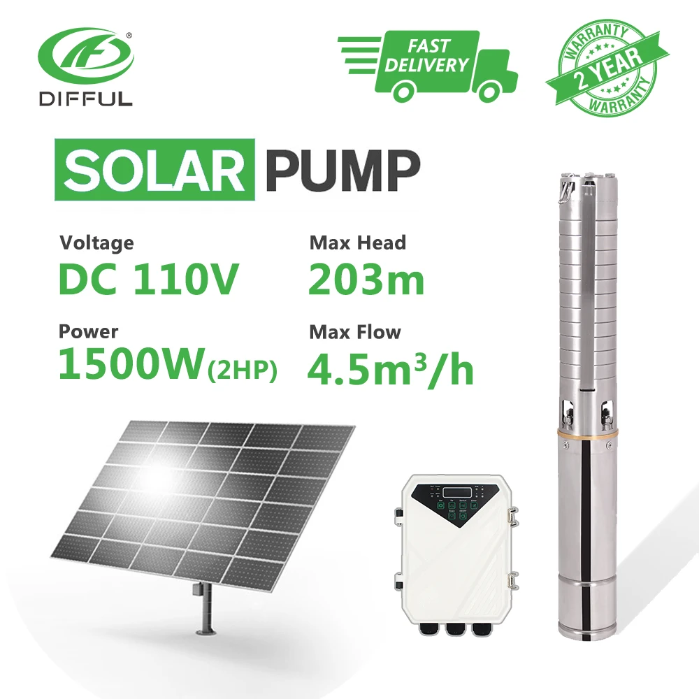 Водяной насос на солнечной батарее 4 дюйма постоянный ток 110 В 2hp MPPT контроллер с