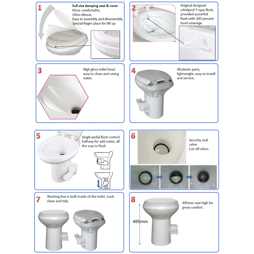 CHH-3702T Gravity Flush Toilet Foot Pedal Flush for Motorhome Caravan Travel 
CHH-3702T Gravity Flush Toilet Foot Pedal Flush for Motorhome Caravan Travel