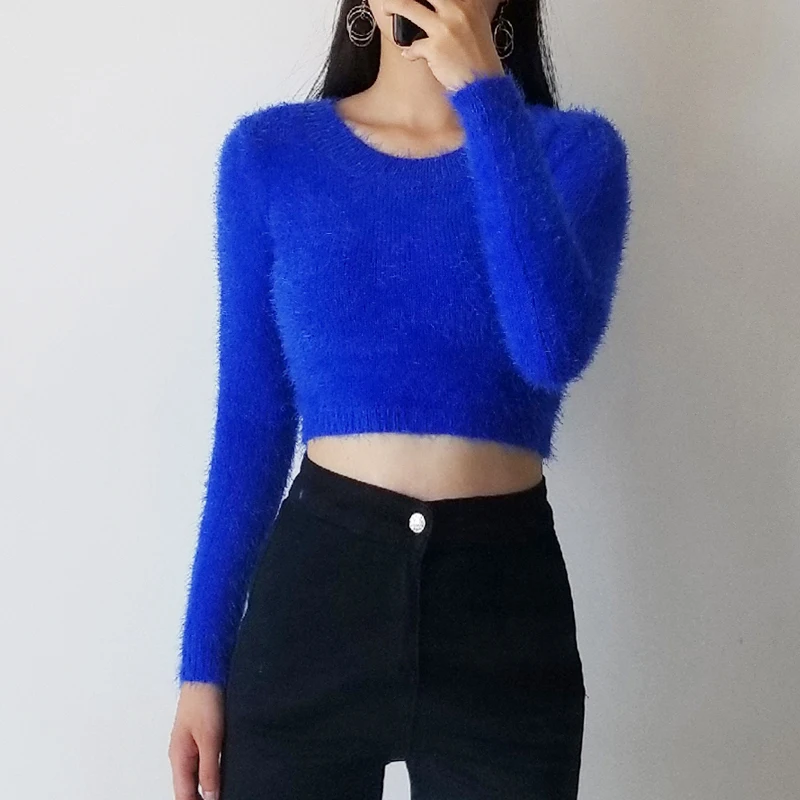 Women tight-fitting elastic high waist short furry navel long-sleeve pullover All-over Fuzzy Cropped sweater
Women tight-fitting elastic high waist short furry navel long-sleeve pullover All-over Fuzzy Cropped sweater