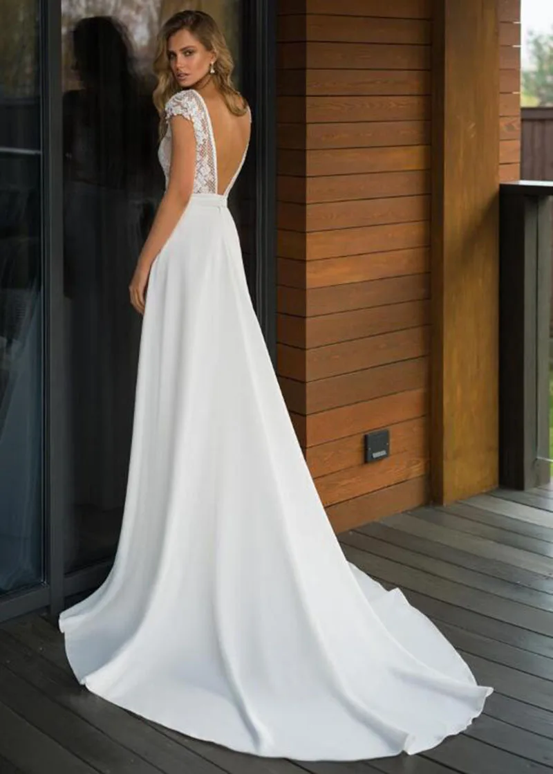 2021 Wedding Dresses Elegant Satin V Neck A-Line Boho Bridal Gowns Backless Vestido De Noiva Plus Size Brautkleider Vintage
2021 Wedding Dresses Elegant Satin V Neck A-Line Boho Bridal Gowns Backless Vestido De Noiva Plus Size Brautkleider Vintage