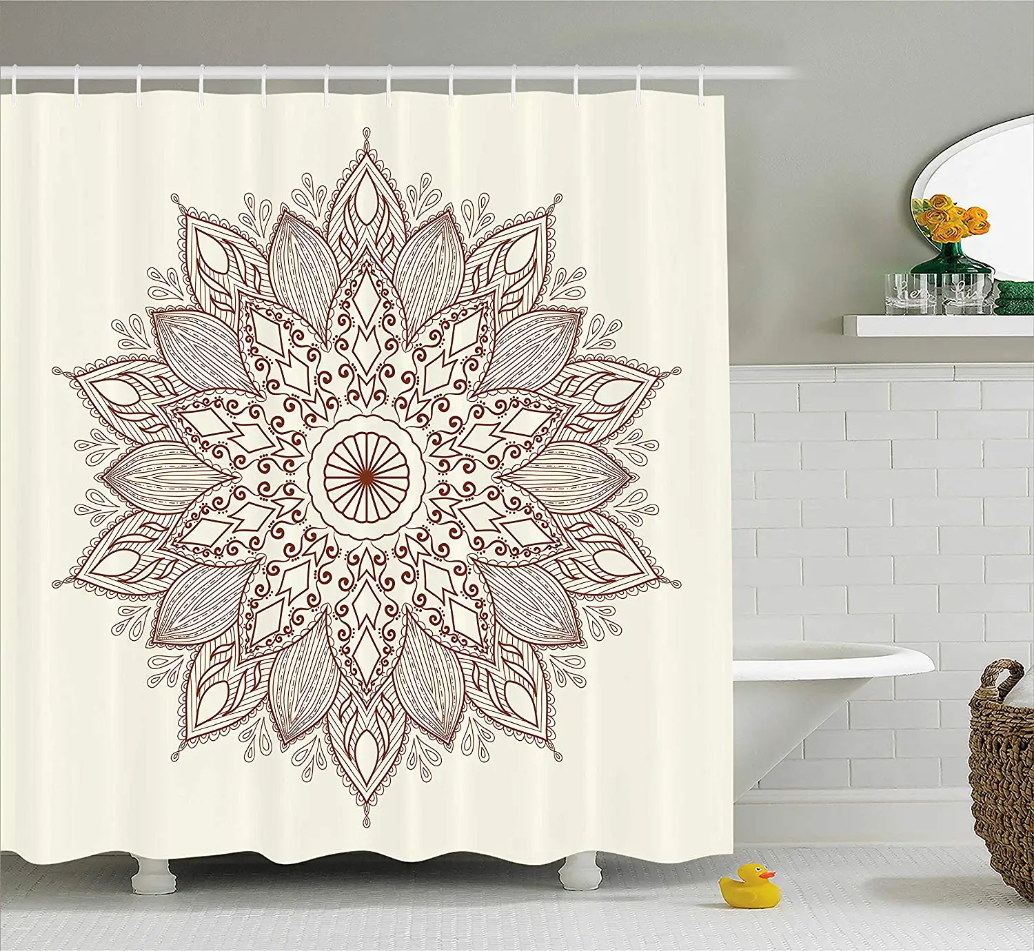 Beige Shower Curtain Mandala Flower Ethnic Lace Circle Ornate Retro Eastern Universe Artistic Fabric Bathroom Decor with Hooks
Beige Shower Curtain Mandala Flower Ethnic Lace Circle Ornate Retro Eastern Universe Artistic Fabric Bathroom Decor with Hooks