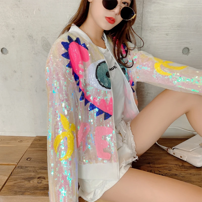 Women Jackets Long Sleeve Zipper Jacket Pop Fashion Sequins Club Coat Sport Baseball Jacket Streetwear Women Clothing
Women Jackets Long Sleeve Zipper Jacket Pop Fashion Sequins Club Coat Sport Baseball Jacket Streetwear Women Clothing