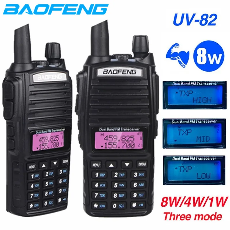 2 шт. 8 Вт Baofeng UV 82 рация 10 км Двухдиапазонная двухсторонняя радиостанция для охоты