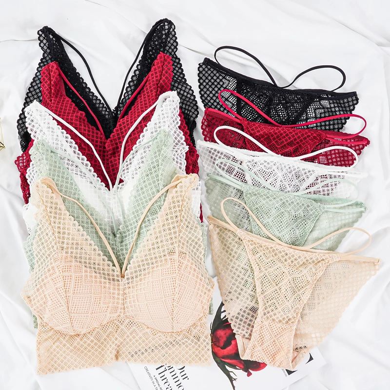 Women Lace Sexy Bra Sets Mesh Panties Padded Wireless Thin Straps Daily Breathable Femme Fashion Push Up Lingerie Brief Set
Women Lace Sexy Bra Sets Mesh Panties Padded Wireless Thin Straps Daily Breathable Femme Fashion Push Up Lingerie Brief Set