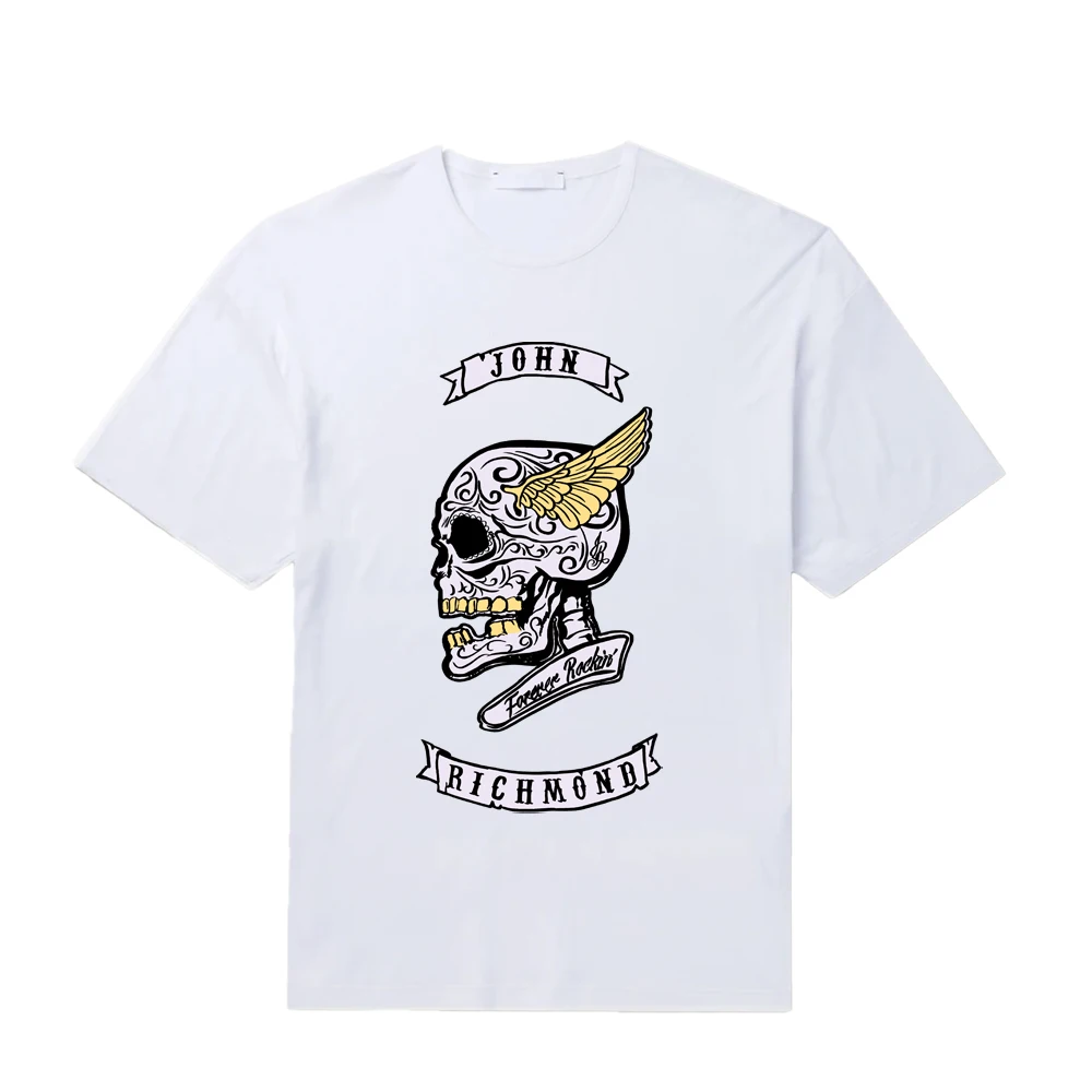 

Mens Brand John Richmond Skull Graffiti Short Sleeve T-shirt Brand Design Tide Brand High Street Loose Hip-hop Casual T-shirt
