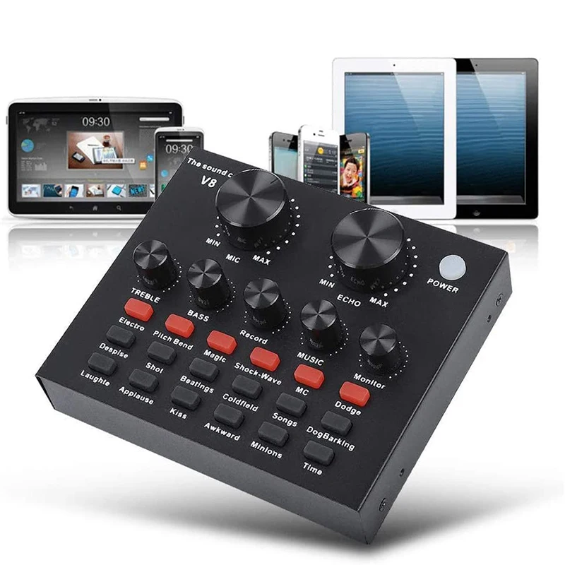 V8 Bluetooth аудио USB гарнитура микрофон Webcast Live звуковая карта 6 видов игрового