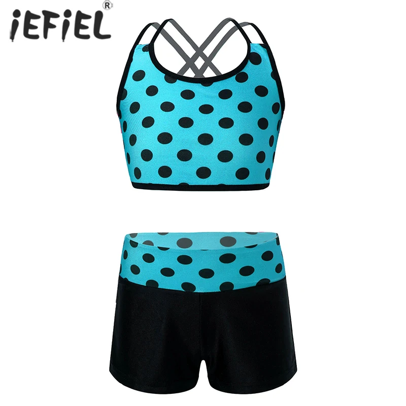 

Kids Girl Clothes Tankini Set Summer Polka Dots Sleeveless Tanks Top Vest with Bottoms Shorts for Ballet Dance Gym Workout