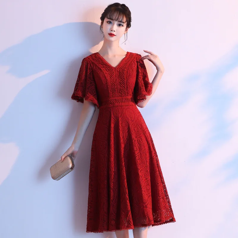 XS-3XL Female Burgundy Elegant Evening Party Gown Sweet Lace Temperament Bridal Wedding Dresses Vintage Exquisite Banquet Dress
XS-3XL Female Burgundy Elegant Evening Party Gown Sweet Lace Temperament Bridal Wedding Dresses Vintage Exquisite Banquet Dress