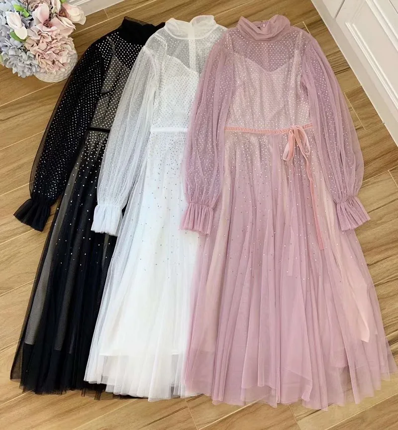 Top Quality New 2020 Spring Party Evening Women Crystal Beading Deco Sexy Tulle Mesh Long Sleeve Pink White Long Maxi Dresses
Top Quality New 2020 Spring Party Evening Women Crystal Beading Deco Sexy Tulle Mesh Long Sleeve Pink White Long Maxi Dresses