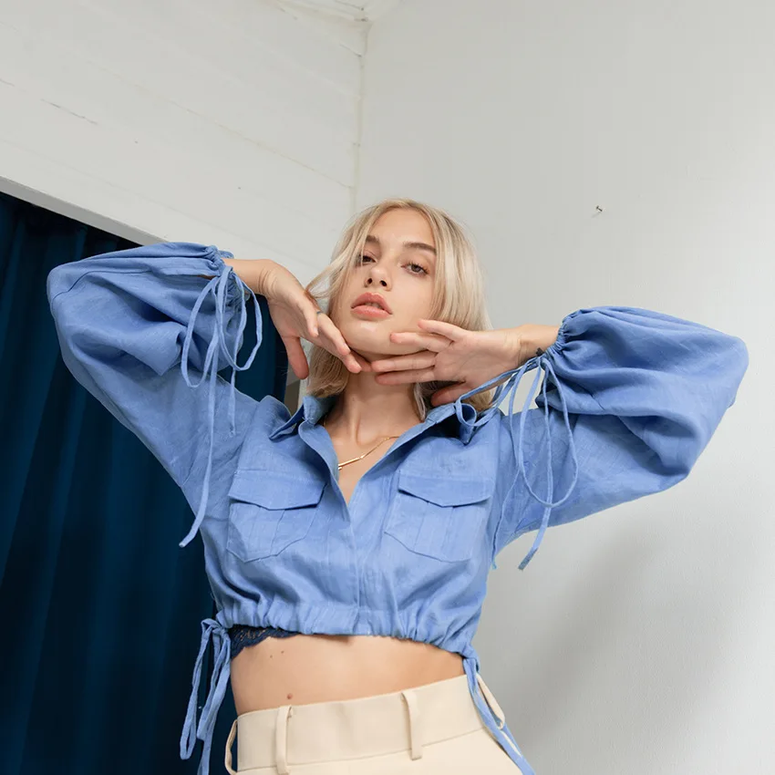 Новинка Осень 2021, рубашка из хлопка и льна на завязках с карманами для инструментов, короткая Укороченная рубашка с длинным рукавом, Повседн... 
Новинка Осень 2021, рубашка из хлопка и льна на завязках с карманами для инструментов, короткая Укороченная рубашка с длинным рукавом, Повседн...