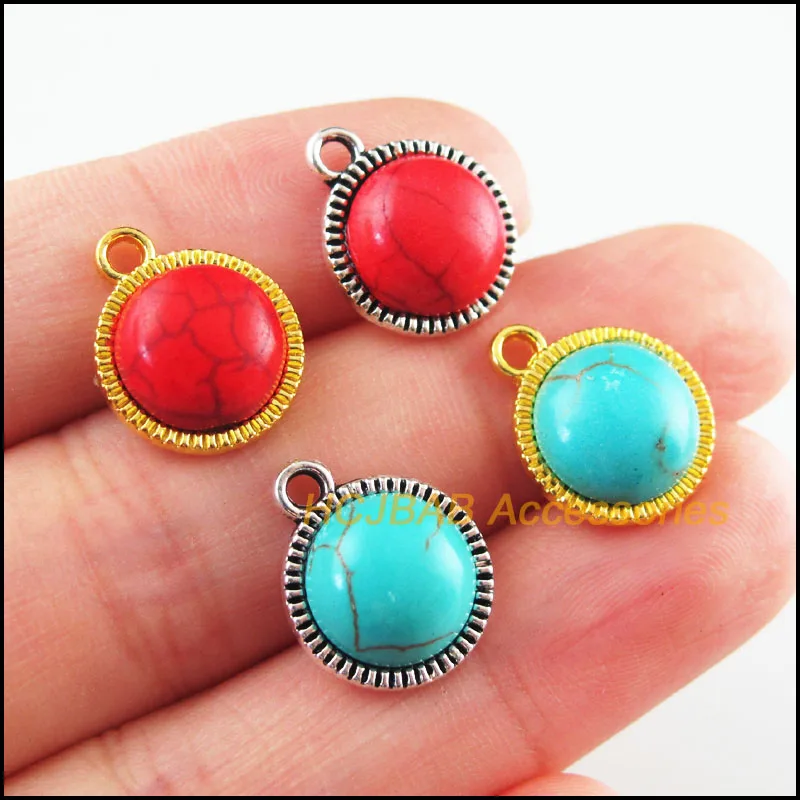 15Pcs Retro Gold Color Tibetan Silver Tone Round Blue&Red Stone Charms Pendants 12.5x15mm 
15Pcs Retro Gold Color Tibetan Silver Tone Round Blue&Red Stone Charms Pendants 12.5x15mm