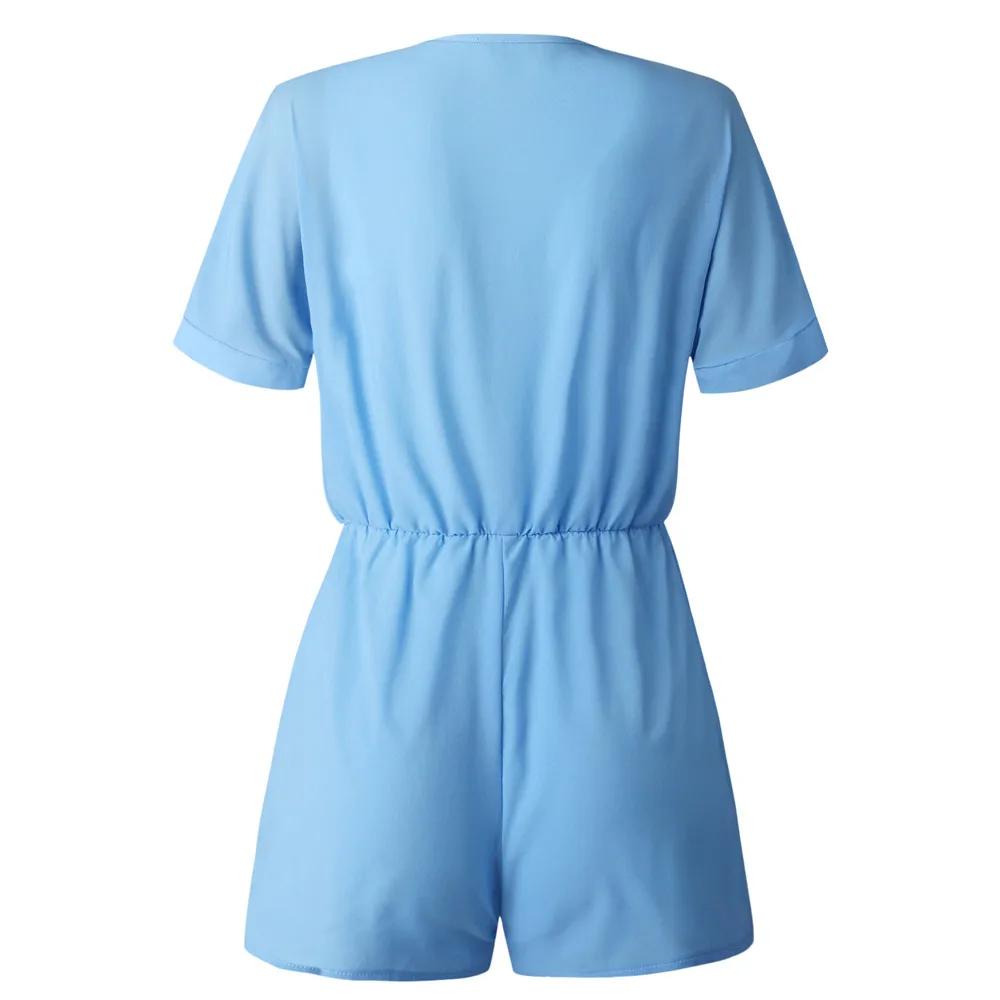 Summer Solid Color Lacing Up V Neck short Slim Jumpsuit Women Straight Elastic Waist Short Pants Casual Jumpsuit with Pocket
Summer Solid Color Lacing Up V Neck short Slim Jumpsuit Women Straight Elastic Waist Short Pants Casual Jumpsuit with Pocket
