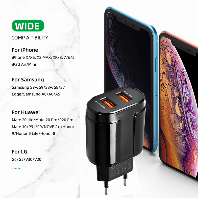 Мини зарядное устройство с двумя портами Зарядное USB 2.4A новый дизайн 2 (Стандарт