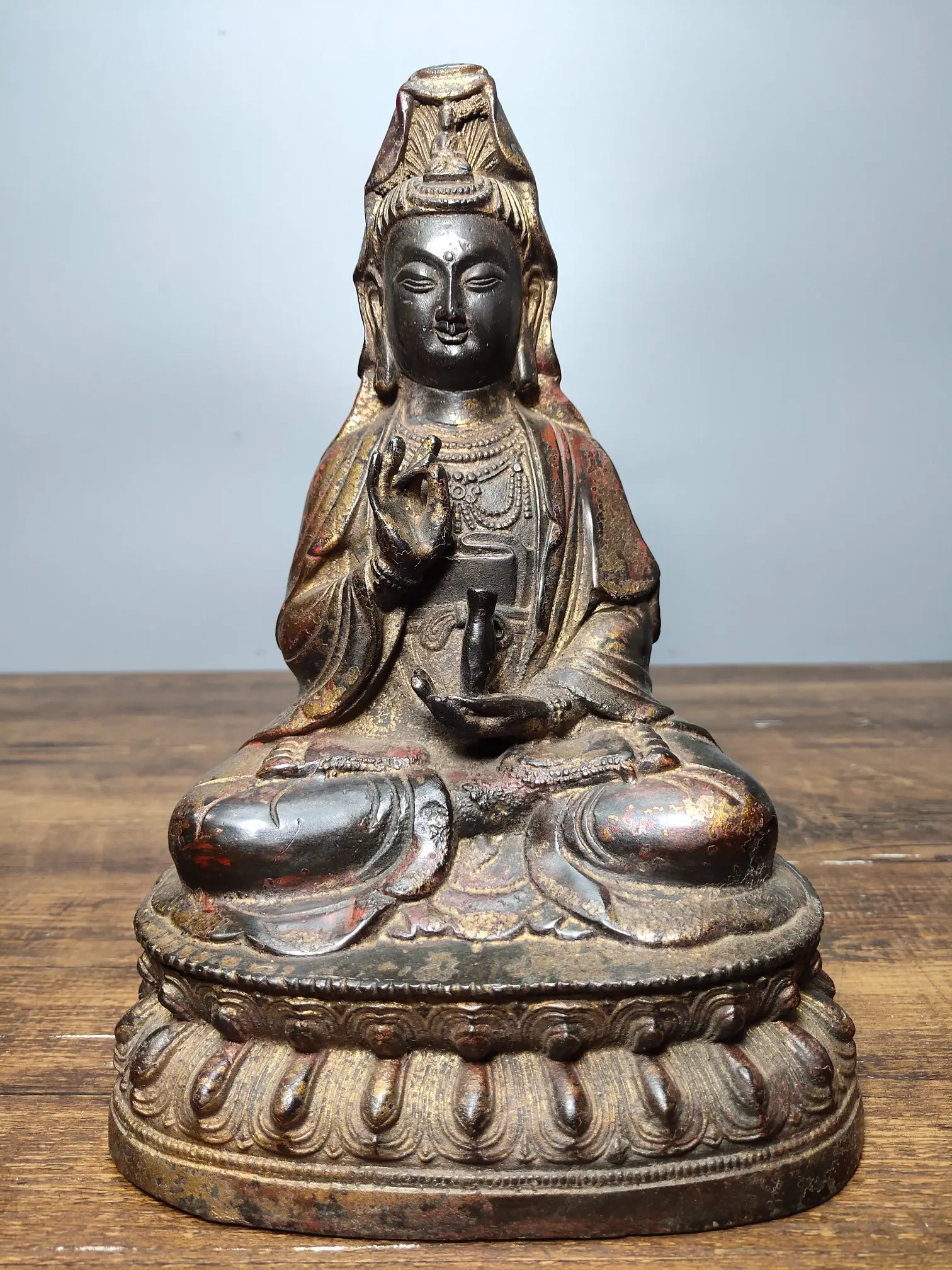 9" Tibet Buddhism Old Bronze Cinnabar Lacquer Jingping Guanyin Bodhisattva Avalokitesvara Enshrine the Buddha
9" Tibet Buddhism Old Bronze Cinnabar Lacquer Jingping Guanyin Bodhisattva Avalokitesvara Enshrine the Buddha