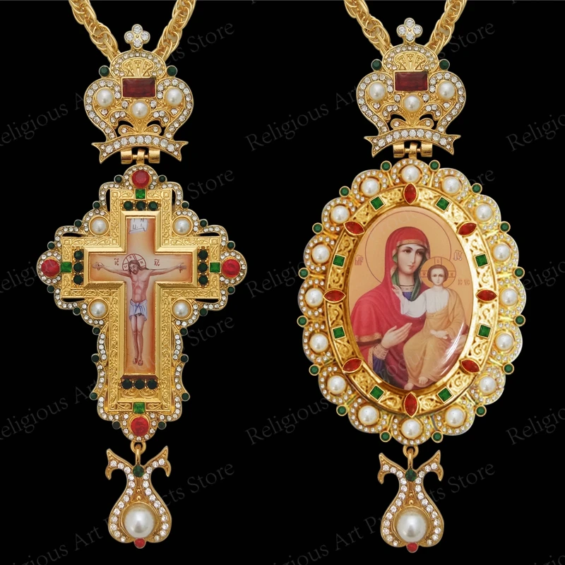 

Religious Jesus Cross Pendant Necklace Long Chain Christian Orthodox Pectoral Virgin Mary Priest Church pastor Prayer Items