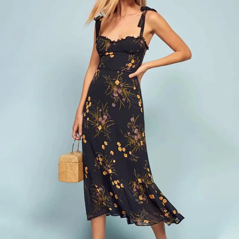 Floral Print Women Sleeveless Midi Dress 2021 Summer New Spaghetti Strap Lace-Up Slim Strapless Sling Holiday Dresses
Floral Print Women Sleeveless Midi Dress 2021 Summer New Spaghetti Strap Lace-Up Slim Strapless Sling Holiday Dresses
