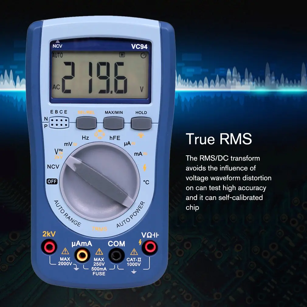 Digital Multimeter DC/AC Current Voltage T-RMS Auto Range NCV/Capacitor/ Frequency/Triode/ Diode/Temperature Tester VC94 Sale
Digital Multimeter DC/AC Current Voltage T-RMS Auto Range NCV/Capacitor/ Frequency/Triode/ Diode/Temperature Tester VC94 Sale