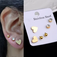 2021 New Simple Fashion Punk Heart Cross Stainless Steel Stud Earrings Set For Men Women Mini Star Moon Earrings Party Jewelry