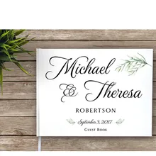 Floral Branch Wedding Guest Book, Boho Rustic Garden,Mr and Mrs names Custom Guest Book Monte Carlo Font, Wedding Journal Album