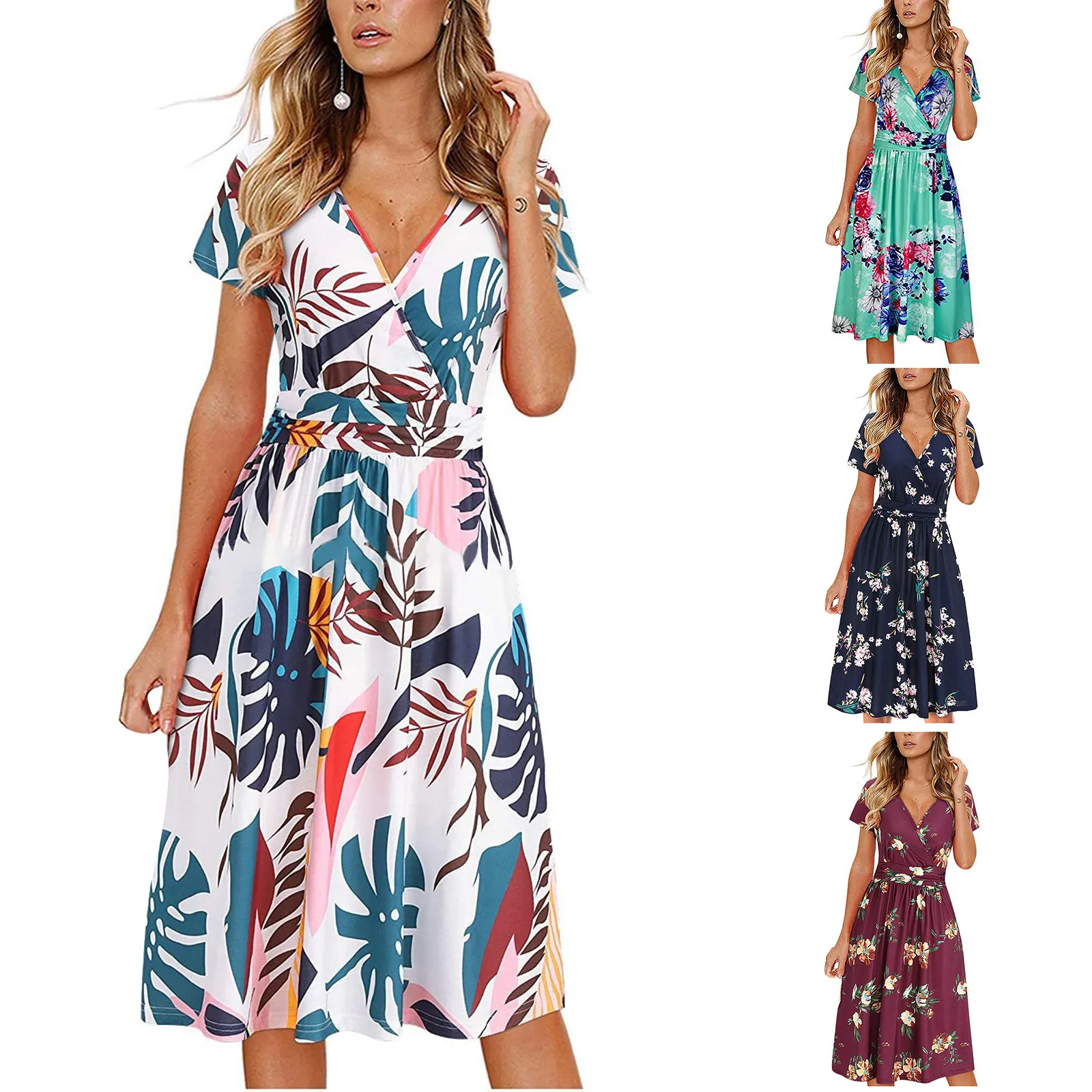 Women Casual V-Neck Short Sleeve Summer Flower Print Knee-Length Dress For Beach vestido de mujer summer dress платья для женщин
Women Casual V-Neck Short Sleeve Summer Flower Print Knee-Length Dress For Beach vestido de mujer summer dress платья для женщин