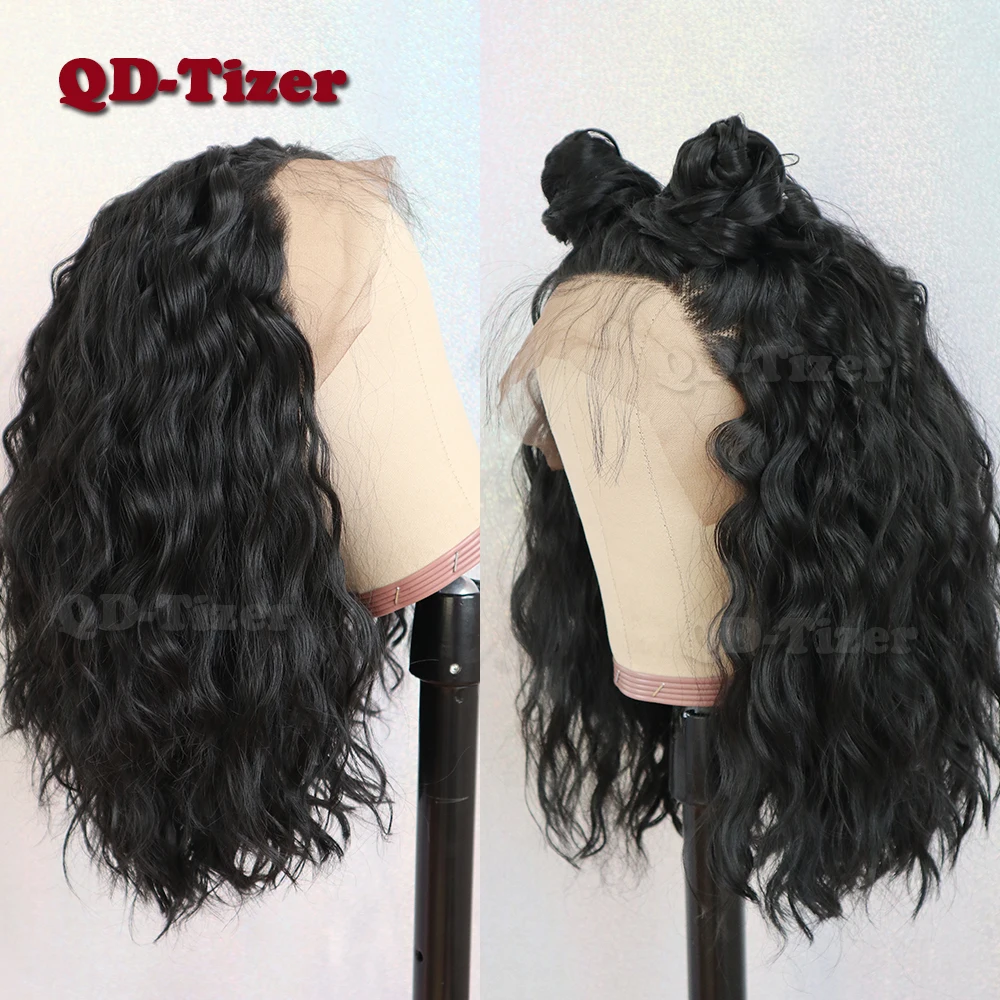 QD-Tizer 13*4 Короткие свободные вьющиеся волосы парики на сетке натуральные без клея
