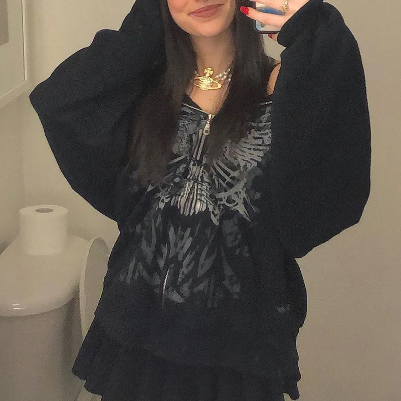 Y2k Aesthetic Goth Women Hoodies Autumn Harajuku Butterfly Print Zipper Long Sleeve Sweatshirt Coat Punk Oversized Femme Clothes
Y2k Aesthetic Goth Women Hoodies Autumn Harajuku Butterfly Print Zipper Long Sleeve Sweatshirt Coat Punk Oversized Femme Clothes