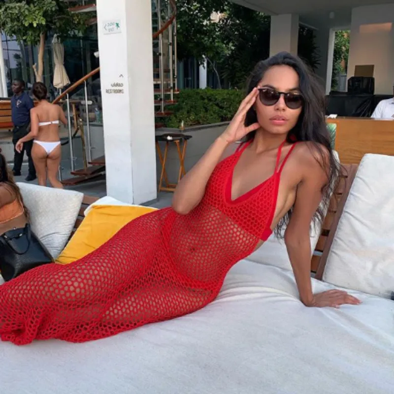 Women Bikini Cover Up Backless Maxi Dress Beachwear Sexy Sleeveless Fishnet Beach Dress See Through Hollow Out Halter Sundress
Women Bikini Cover Up Backless Maxi Dress Beachwear Sexy Sleeveless Fishnet Beach Dress See Through Hollow Out Halter Sundress