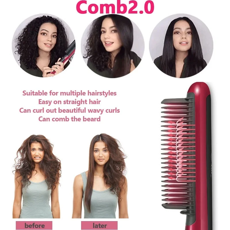 New Professional Hair Straightener Comb Electric Brush Straightening Flat Iron Styling Tools | Красота и здоровье