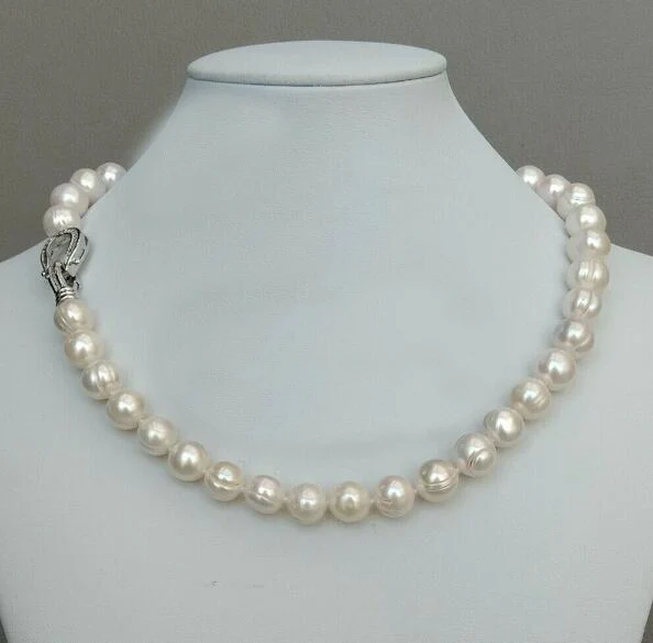 

11mm bright white baroque round pearl necklace heart clasp natural freshwater pearl Woman Jewelry 35cm 43cm 17'' 14''
