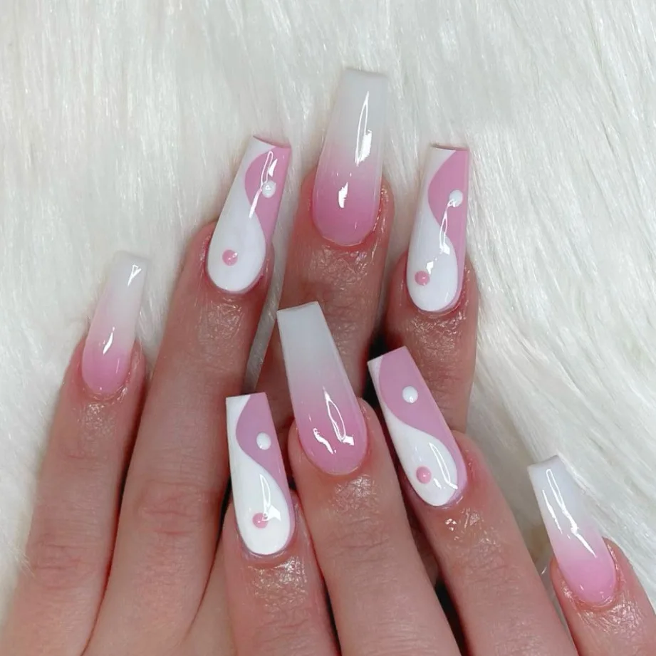 24Pcs False Nails Tips White Pink Chinese Tai Chi Pattern Manicure Accessory With Glue Ballet Long Detachable Gradient Fake Nail
24Pcs False Nails Tips White Pink Chinese Tai Chi Pattern Manicure Accessory With Glue Ballet Long Detachable Gradient Fake Nail