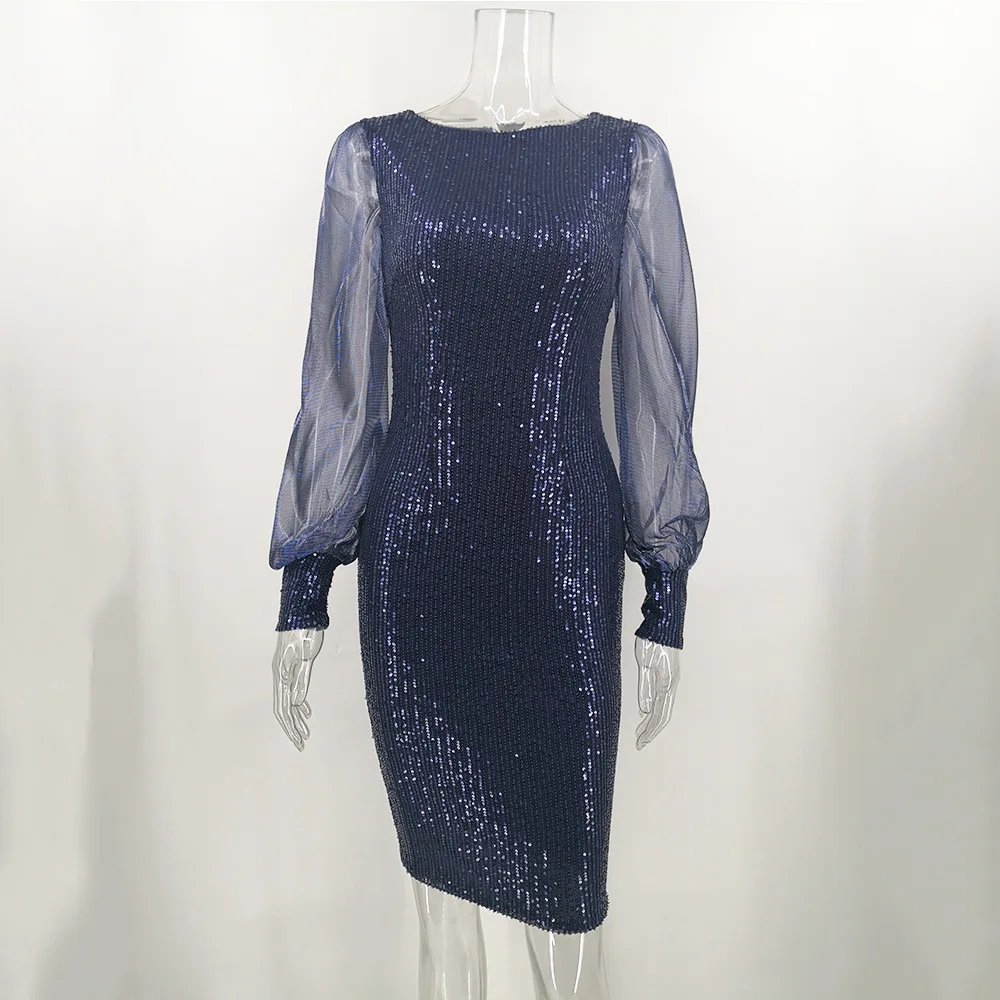 Woman Dress 2021 Spring Elegant Sexy Mesh Patchwork Sequins Long Party Dress Women Casual Slim Office Pencil Bodycon Dresses 2XL