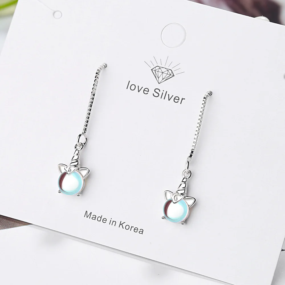 925 Sterling Silver Box Chain Moonstone Unicorn Long Drop Earring For Women Party Jewelry eh832
925 Sterling Silver Box Chain Moonstone Unicorn Long Drop Earring For Women Party Jewelry eh832