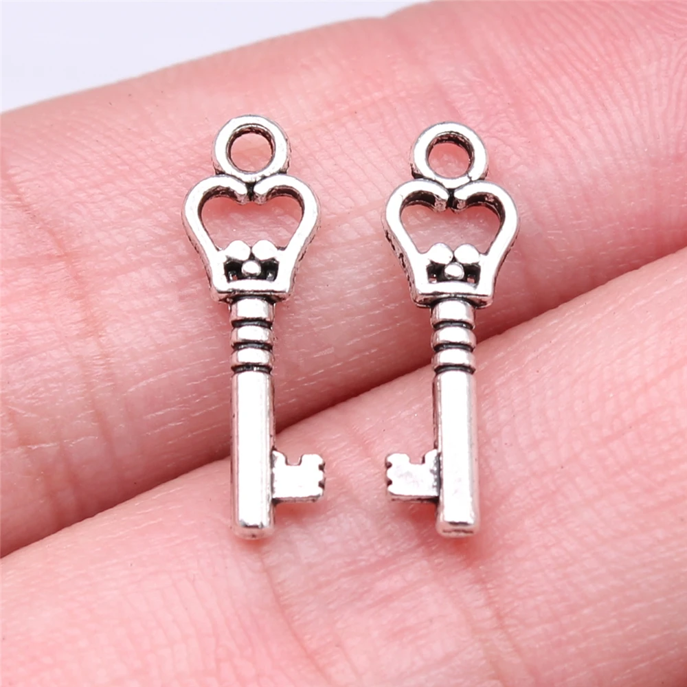 

WYSIWYG 40pcs 19x6mm Key Charms For DIY Jewelry Making Antique Silver Color Zinc Alloy Charms Pendant Jewelry Findings