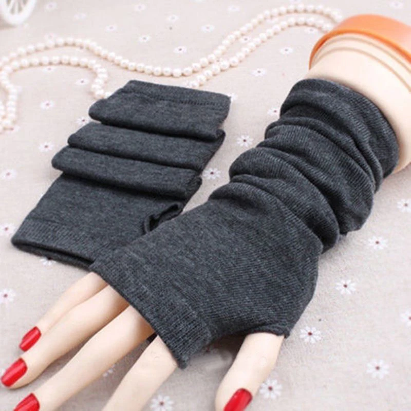 

Winter Warm Mittens Women Long Fingerless Knitted Soft Comfortable Stretchy Handwear Pure Color Street Half Finger Gloves