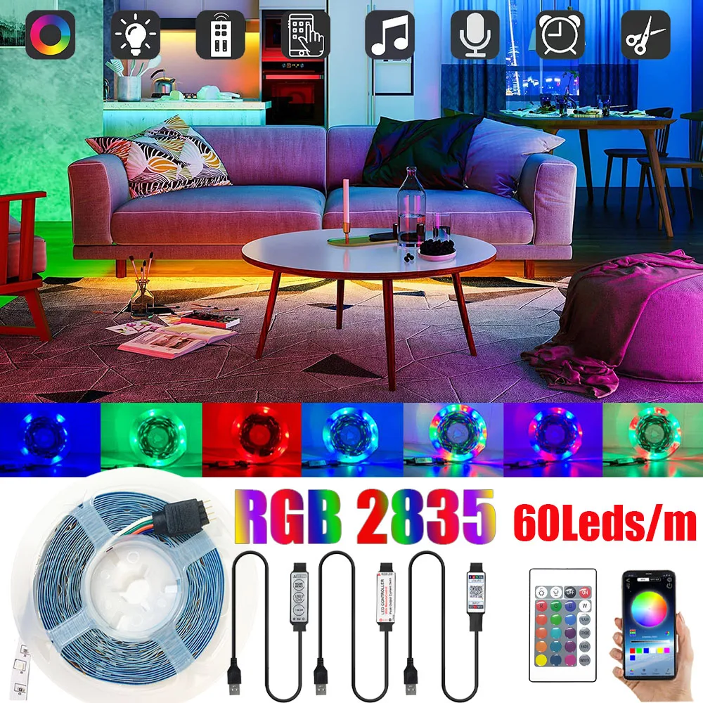 RGB Flexible Ribbon Luces Fita Led Strip Light 2835 Bluetooth Remote Control Room Decoration Neon Lamp Diode Wall Backlight Tape
RGB Flexible Ribbon Luces Fita Led Strip Light 2835 Bluetooth Remote Control Room Decoration Neon Lamp Diode Wall Backlight Tape