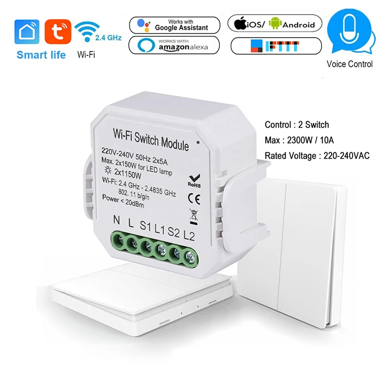 2 способ wifi патрон умный свет светодиодный диммер выключатель модуль Smart Life/Tuya