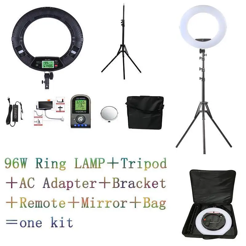 Yidoblo Black FE-480II 5600K Dimmable Camera Ring Light 480 LED Video Light Lamp LCD RC Photographic Lighting +2M stand+ handbag
Yidoblo Black FE-480II 5600K Dimmable Camera Ring Light 480 LED Video Light Lamp LCD RC Photographic Lighting +2M stand+ handbag