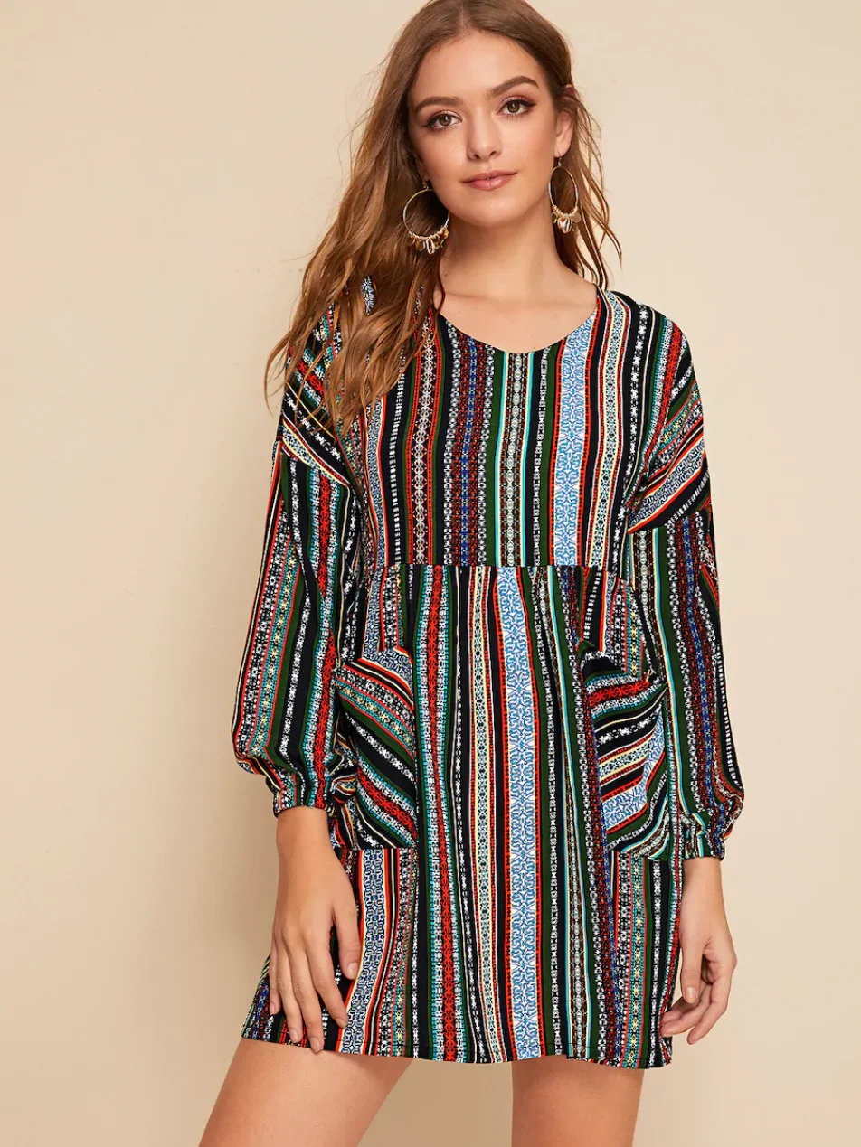Linglewei New Spring and Summer Women's Dress Bohemian Ethnic style Double pocket dress 
Linglewei New Spring and Summer Women's Dress Bohemian Ethnic style Double pocket dress