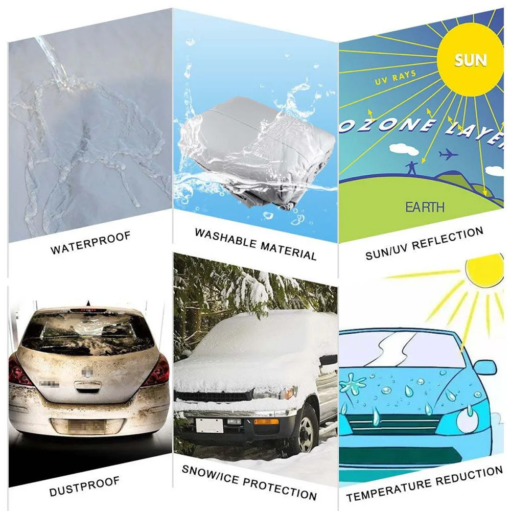 Full Car Waterproof Covers Outdoor Full Cover Rain Snow Ice Dust Sun UV Protection Car Cover All Weather for Automobiles 
Full Car Waterproof Covers Outdoor Full Cover Rain Snow Ice Dust Sun UV Protection Car Cover All Weather for Automobiles