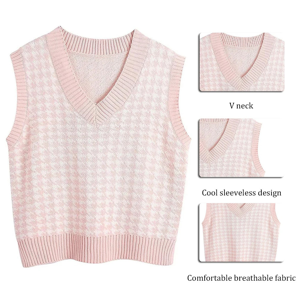 Women Sweater Vest Autumn Knitted Houndstooth V-Neck Pullover Fashion Oversized Sleeveless Female Waistcoat Jumper Tops
Women Sweater Vest Autumn Knitted Houndstooth V-Neck Pullover Fashion Oversized Sleeveless Female Waistcoat Jumper Tops