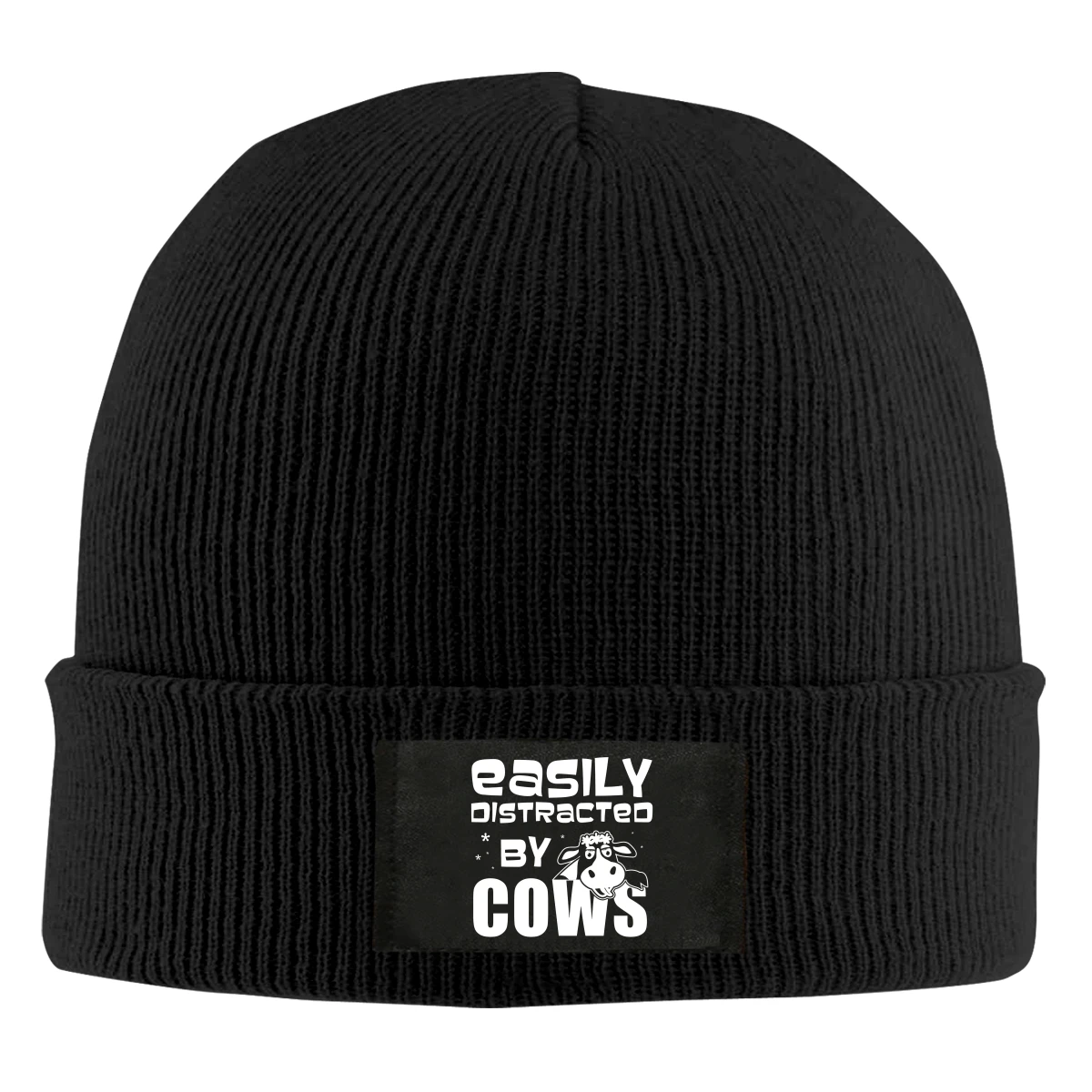 

Easily Distracted By Cows Beanie Hats For Men Women With Designs Winter Slouchy Knit Skull Cap