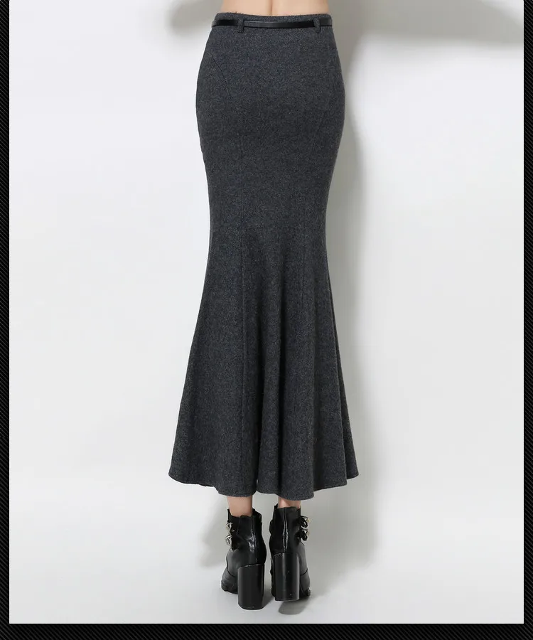 Fall Winter Fashion Elegant Women High Waisted Grey Black Wool Trumpet Skirt , Autumn Ruffles Slim Long Mermaid Skirts For Woman
Fall Winter Fashion Elegant Women High Waisted Grey Black Wool Trumpet Skirt , Autumn Ruffles Slim Long Mermaid Skirts For Woman