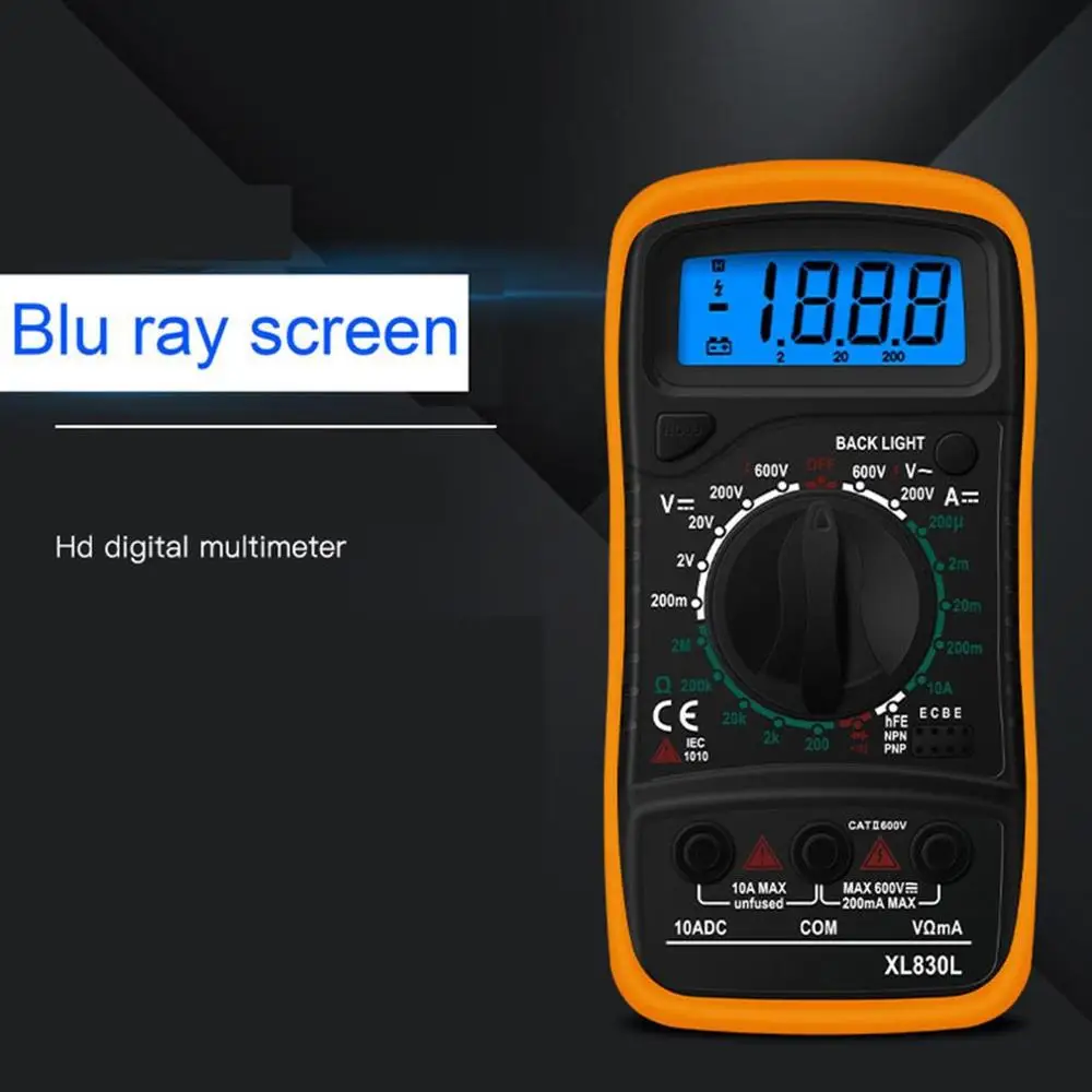 XL830L Handheld Digital Multimeter LCD Backlight Portable AC/DC Ammeter Voltmeter Ohm Voltage Tester Meter Multimetro
XL830L Handheld Digital Multimeter LCD Backlight Portable AC/DC Ammeter Voltmeter Ohm Voltage Tester Meter Multimetro