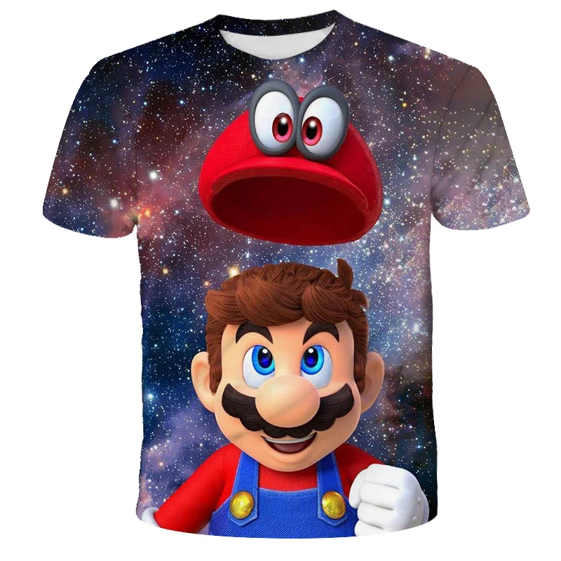 

2021 Summer Boys Girls Tshirt New Japanese Game Mario 3D Printed T-shirt Mixed Material Childrens Breathable Clothes 4T-14T