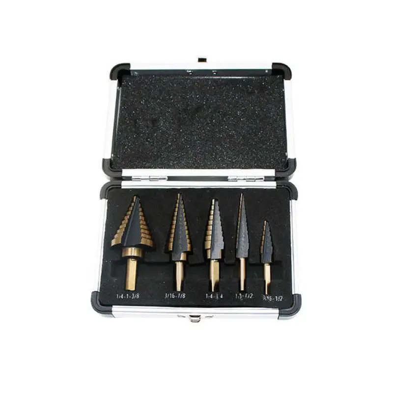 5Pcs HSS Cobalt Hole Step Drill Drilling Bits Set Titanium Cutter Cone Tool with Aluminum Case 5 Sizes
5Pcs HSS Cobalt Hole Step Drill Drilling Bits Set Titanium Cutter Cone Tool with Aluminum Case 5 Sizes